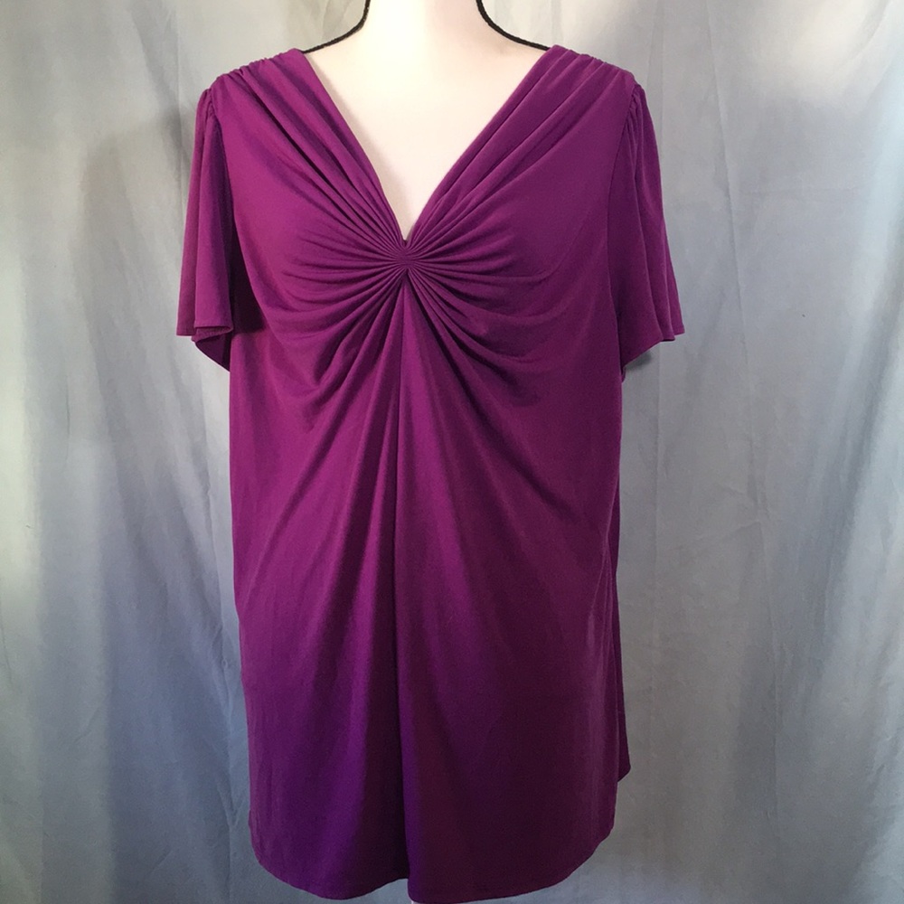 Lane Bryant Maroon Gathered Neck Stretch  Top